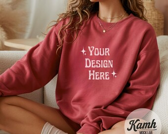 Comfort Colors 1566 Mockup Crimson | Comfort Colors Sweatshirt Mockup for Print on Demand