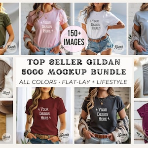 Gildan 5000 Mockup Mega Bundle | Shirt Mockups for Print on Demand | Gildan 5000 T-shirt Mockups + Size Chart | G5000 Trendy Mock
