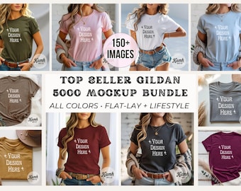 Gildan 5000 Mockup Mega Bundle | Shirt Mockups for Print on Demand | Gildan 5000 T-shirt Mockups + Size Chart | G5000 Trendy Mock