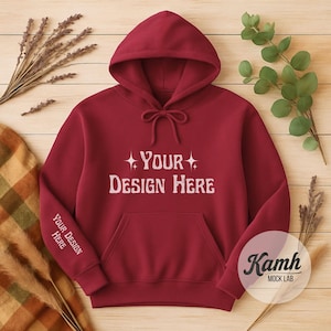 Gildan 18500 Mockup, Antique Cherry Red Hoodie Mockup, Flat Lay Gildan Mockup, for Print on Demand, Fall Sweatshirt Mockup, Digital Download