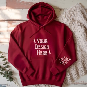 Gildan 18500 Hoodie Mockup, Cardinal Red, Flat Lay Mockup for POD, Hoodie Sleeve Mockup, Casual Simple Mock, Gildan 18500 Mockup G185