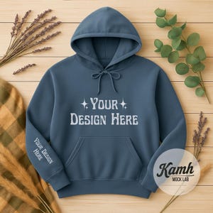 Gildan 18500 Mockup,  Indigo Blue Hoodie Mockup, Flat Lay Gildan Mockup for Print on Demand, Fall Sweatshirt Mockup, Digital Download