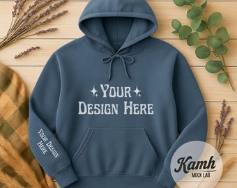 Gildan 18500 Mockup,  Indigo Blue Hoodie Mockup, Flat Lay Gildan Mockup for Print on Demand, Fall Sweatshirt Mockup, Digital Download