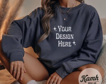 Comfort Colors 1566 Mockup Denim | Comfort Colors Sweatshirt Mockup for Print on Demand