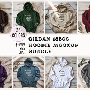Gildan 18500 Mockup Bundle | Flatlay 18500 Hoodie Mockups + Size Chart | Sweatshirt Mockup Bundle for POD Sellers, Gildan Hoodie Mockup