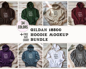 Gildan 18500 Mockup Bundle | Flatlay 18500 Hoodie Mockups + Size Chart | Sweatshirt Mockup Bundle for POD Sellers, Gildan Hoodie Mockup