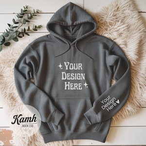 Gildan 18500 Hoodie Mockup, Graphite Heather, Flat Lay Mockup for POD, Hoodie Sleeve Mockup, Casual Simple Mock, Gildan 18500 Mockup G185