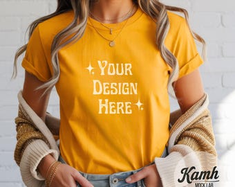 Gildan Mockup 5000, Gold T-shirt Mockup, Gildan Softstyle, Aesthetic Mockup for POD, Gildan 5000 T-shirt Mockup, Canva Printify Mockup, G500