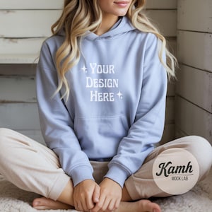 Gildan 18500 Light Blue Hoodie Mockup, Gildan 18500 Mockup, Sweatshirt Mockup, Aesthetic Mockup, Canva Printify Mockup, Digital Download