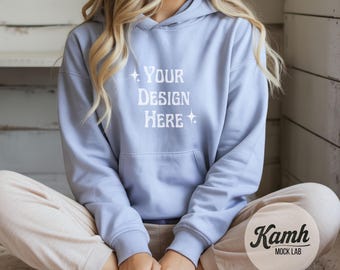 Gildan 18500 Light Blue Hoodie Mockup, Gildan 18500 Mockup, Sweatshirt Mockup, Aesthetic Mockup, Canva Printify Mockup, Digital Download