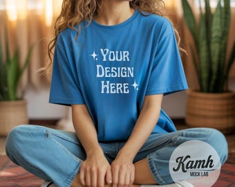 Gildan Mockup 64000 - Sapphire- T-shirt Mockup, Gildan Softstyle, Aesthetic Mockup, Canva Printify Mockup, Digital Download