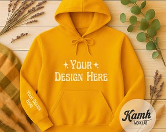 Gildan 18500 Mockup, Gold Hoodie Mockup, Flat Lay Gildan Mockup, for Print on Demand, Fall Sweatshirt Mockup, Digital Download