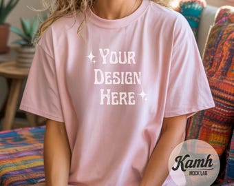 Gildan Mockup 64000 - Light Pink- T-shirt Mockup, Gildan Softstyle, Aesthetic Mockup, Canva Printify Mockup, Digital Download