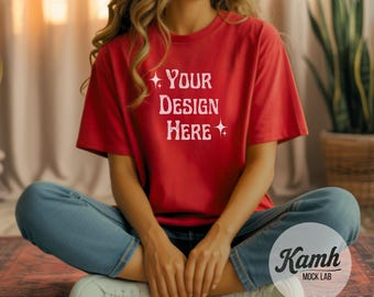 Gildan Mockup 64000 - Red - T-shirt Mockup, Gildan Softstyle, Aesthetic Mockup, Canva Printify Mockup, Digital Download