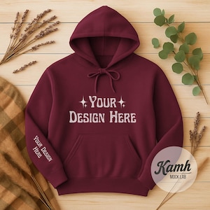 Gildan 18500 Mockup, Garnet Hoodie Mockup, Flat Lay Gildan Mockup, for Print on Demand, Fall Sweatshirt Mockup, Digital Download