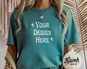 Gildan Mockup 64000 - Heather Galapagos Blue- T-shirt Mockup, Gildan Softstyle, Aesthetic Mockup, Canva Printify Mockup, Digital Download
