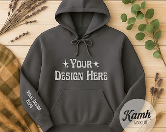 Gildan 18500 Mockup, Charcoal Hoodie Mockup, Flat Lay Gildan Mockup, for Print on Demand, Fall Sweatshirt Mockup, Digital Download