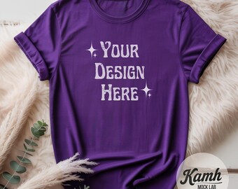 Gildan 5000 Purple T-shirt Mockup, Flat Lay Gildan 5000 Mockup, Aesthetic Mockup for Print on Demand