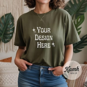 Gildan Mockup 64000 - Military Green - T-shirt Mockup, Gildan Softstyle, Aesthetic Mockup, Canva Printify Mockup, Digital Download