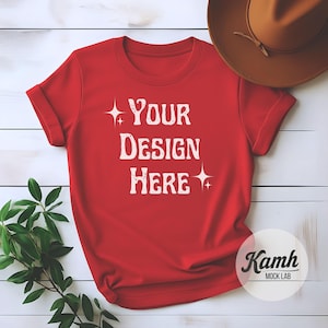 Gildan 64000 Red T-shirt Mockup, Flat Lay Gildan 64000 Mockup, Boho Tshirt Mockup, Aesthetic Mockup, Digital Download