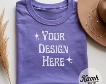 Gildan 5000 Violet T-shirt Mockup, Folded Gildan 5000 Mockup, Flat lay Gildan T-shirt, Aesthetic Mockup for Print on Demand