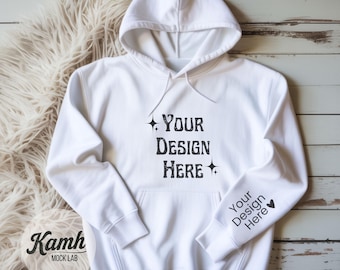 Gildan 18500 Hoodie Mockup, White, Flat Lay Mockup for Print on Demand, Hoodie Sleeve Mockup, Casual Simple Mock, Gildan 18500 Mockup G185