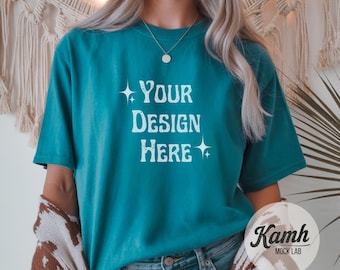 Gildan Mockup 64000 - Tropical Blue - T-shirt Mockup, Gildan Softstyle, Aesthetic Mockup, Canva Printify Mockup, Digital Download