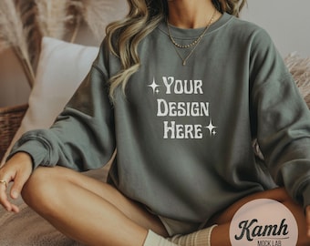 Comfort Colors 1566 Mockup Grey | Comfort Colors Sweatshirt Mockup for POD Sellers | 1566 Crewneck Mockup