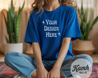 Gildan Mockup 64000 -Royal- T-shirt Mockup, Gildan Softstyle, Aesthetic Mockup, Canva Printify Mockup, Digital Download