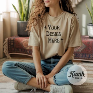 Gildan Mockup 64000 - Sand - T-shirt Mockup, Gildan Softstyle, Aesthetic Mockup, Canva Printify Mockup, Digital Download