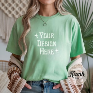 Gildan Mockup 64000 - Mint Green - T-shirt Mockup, Gildan Softstyle, Aesthetic Mockup, Canva Printify Mockup, Digital Download