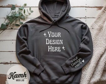 Gildan 18500 Hoodie Mockup, Charcoal, Flat Lay Mockup for POD, Hoodie Sleeve Mockup, Casual Simple Mock, Gildan 18500 Mockup G185