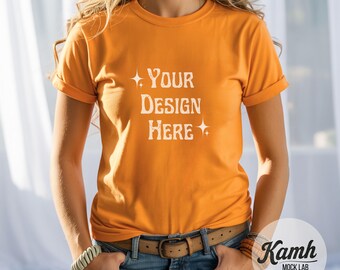 Gildan Mockup 5000, Tennessee Orange T-shirt Mockup, Aesthetic Mockup for POD, Gildan 5000 T-shirt Mockup, Gildan Heavy Cotton Tee