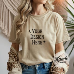 Gildan Mockup 64000 - Sand - T-shirt Mockup, Gildan Softstyle, Aesthetic Mockup, Canva Printify Mockup, Digital Download