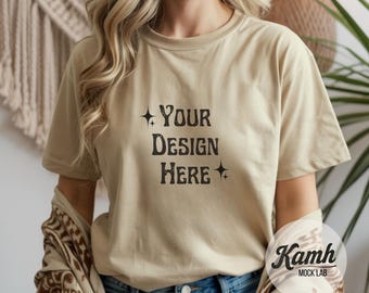 Gildan Mockup 64000 - Sand - T-shirt Mockup, Gildan Softstyle, Aesthetic Mockup, Canva Printify Mockup, Digital Download