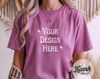 Gildan Mockup 64000 - Heather Radiant Orchid- T-shirt Mockup, Gildan Softstyle, Aesthetic Mockup, Canva Printify Mockup, Digital Download