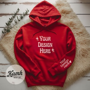 Gildan 18500 Hoodie Mockup, Cherry Red, Flat Lay Mockup for POD, Hoodie Sleeve Mockup, Casual Simple Mock, Gildan 18500 Mockup G185