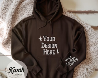 Gildan 18500 Hoodie Mockup, Dark Chocolate, Flat Lay Mockup for POD, Hoodie Sleeve Mockup, Casual Simple Mock, Gildan 18500 Mockup G185