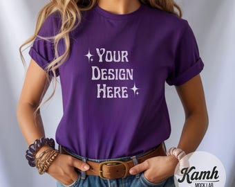 Gildan Mockup 5000, Purple T-shirt Mockup, Aesthetic Mockup for Print on Demand, Gildan 5000 T-shirt Mockup, Gildan Heavy Cotton Tee