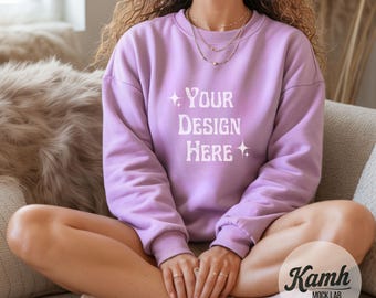 Comfort Colors 1566 Mockup Orchid | Comfort Colors Sweatshirt Mockup for Print on Demand