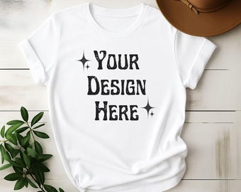 Gildan 64000 White T-shirt Mockup, Flat Lay Gildan 64000 Mockup, Minimalist Boho Mockup, Summer Mockup, Digital Download