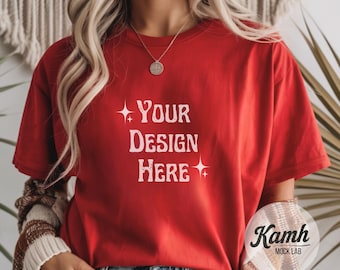 Gildan Mockup 64000 - Red - T-shirt Mockup, Gildan Softstyle, Aesthetic Mockup, Canva Printify Mockup, Digital Download