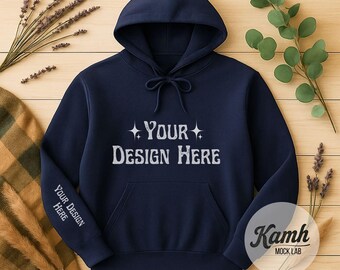 Gildan 18500 Mockup, Navy Hoodie Mockup, Flat Lay Gildan Mockup for Print on Demand, Fall Sweatshirt Mockup, Digital Download