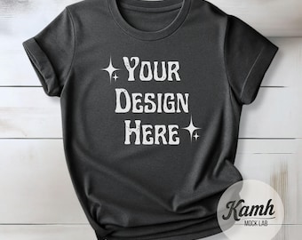 Gildan 64000 Dark Heather T-shirt Mockup, Simple Flat Lay Gildan 64000 Mockup
