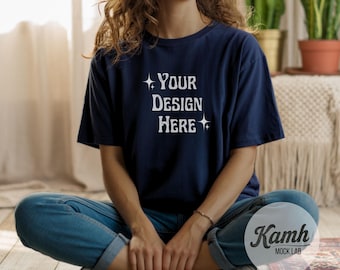 Gildan Mockup 64000 -Navy- T-shirt Mockup, Gildan Softstyle, Aesthetic Mockup, Canva Printify Mockup, Digital Download