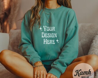 Comfort Colors 1566 Mockup Seafoam | Comfort Colors Sweatshirt Mockup for POD Sellers | 1566 Crewneck Mockup