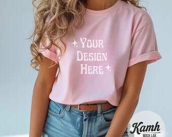 Gildan Mockup 5000, Light Pink T-shirt Mockup, Aesthetic Mockup for Print On Demand, Gildan 5000 T-shirt Mockup, Gildan Heavy Cotton Tee