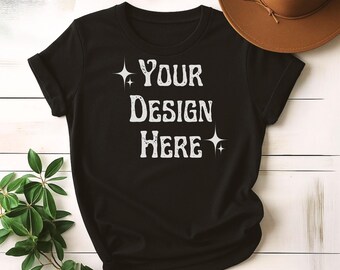Gildan 64000 Black T-shirt Mockup, Flat Lay Gildan 64000 Mockup, Boho Tshirt Mockup, Aesthetic Mockup, Digital Download