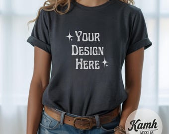 Gildan Mockup 5000, Tweed T-shirt Mockup, Aesthetic Mockup for POD, Gildan 5000 T-shirt Mockup, Heavy Cotton Tee, Canva Printify Mockup