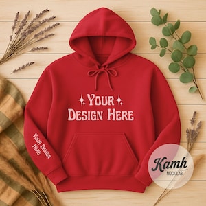 Gildan 18500 Mockup, Red Hoodie Mockup, Flat Lay Gildan Mockup, for Print on Demand, Fall Sweatshirt Mockup, Digital Download